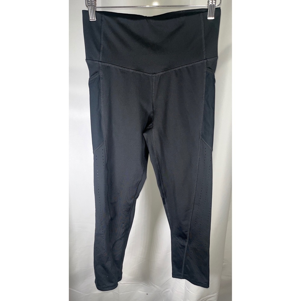 Champion Black High Waisted Capri Leggings Perforated Mesh Pockets Small